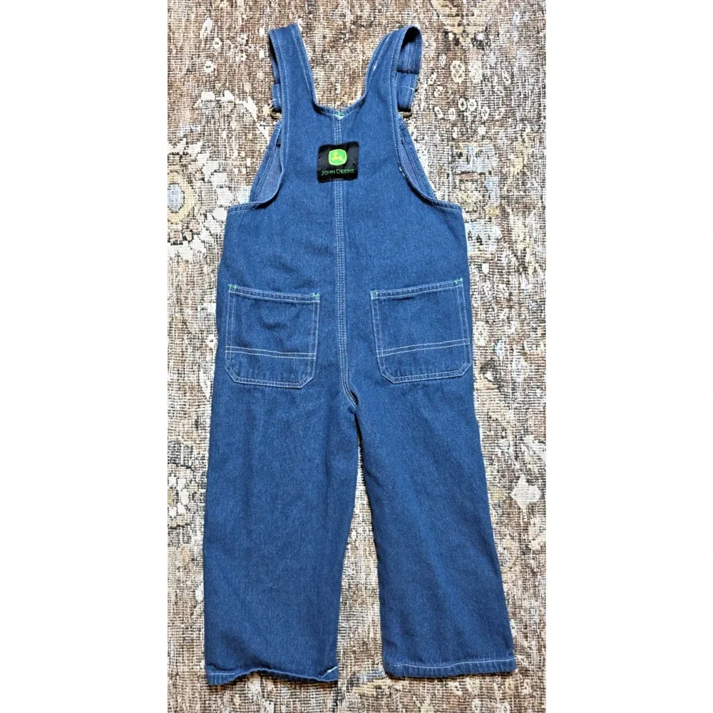 John Deere Kids Denim Bib Overalls 4T Adjustable Straps Unisex Farm Playwear